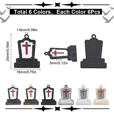 36Pcs 6 Styles Halloween Theme Rack Plating Spray Painted Alloy Enamel Pendants FIND-SC0006-06-1