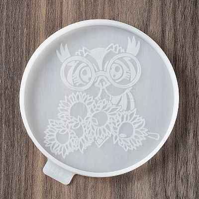 Flat Round with Owl & Flower DIY Cup Mat Silicone Molds SIL-F007-06C-1