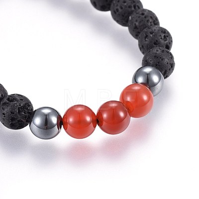 Natural Lava Rock and Non-Magnetic Synthetic Hematite Beads Braided Bead Bracelets BJEW-JB03975-07-1