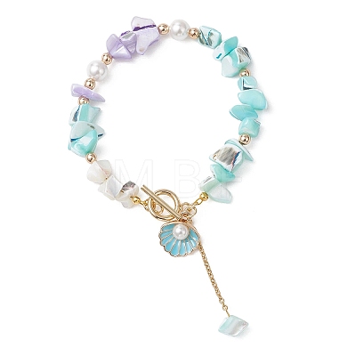 Dyed Natural Trochid Shell/Trochus Shell Chips Beaded Bracelets for Women BJEW-JB13130-02-1