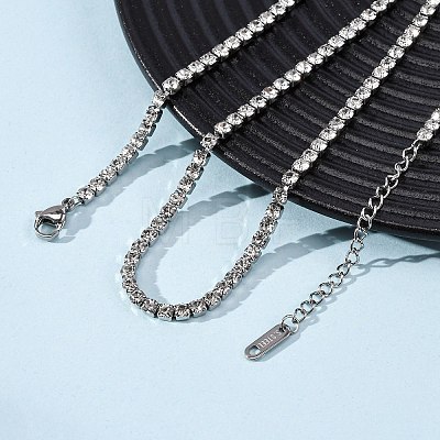 3MM 304 Stainless Steel Rhinestone Cup Chain Necklaces for Women NJEW-G175-01P-02-1