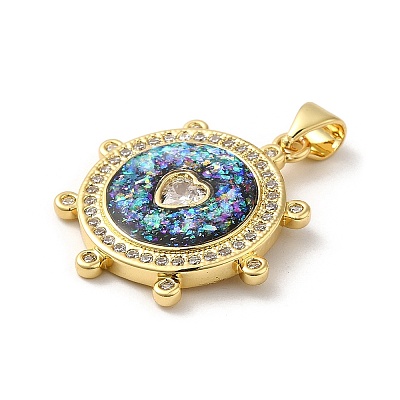 Rack Plating Brass Micro Pave Cubic Zirconia with Synthetic Opal Pendants KK-D088-35G-1