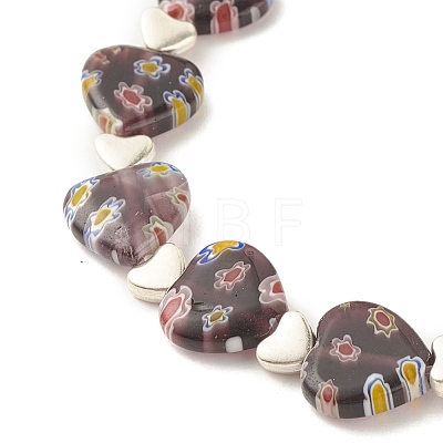 Handmade Millefiori Lampwork & Alloy Heart Beaded Stretch Bracelet BJEW-JB08042-01-1