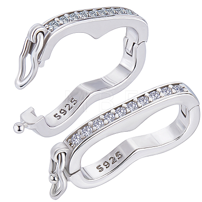 Anti-Tarnish 2Pcs Rhodium Plated 925 Sterling Silver Rhinestone Peanut Twister Clasps STER-BBC0006-43-1