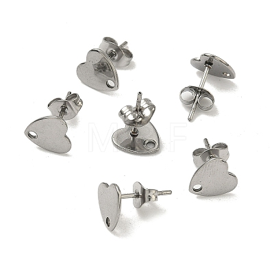 Non-Tarnish 304 Stainless Steel Heart Stud Earring Findings X-STAS-R063-37-1