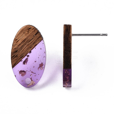 Transparent Resin & Walnut Wood Stud Earring Findings MAK-N032-005A-F03-1