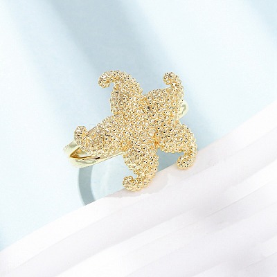 Ocean Brass Cuff Open Rings RJEW-Z129-01G-03-1