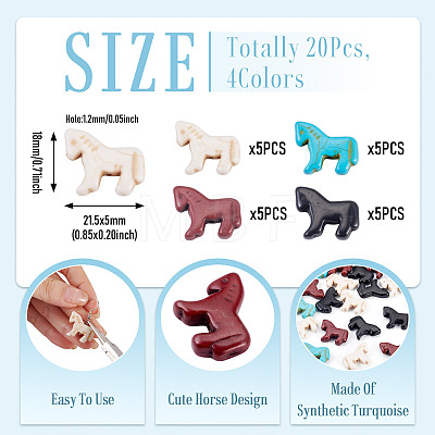 20Pcs 4 Colors Synthetic Turquoise Dyed Horse Beads G-TA0003-17-1