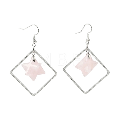 Rhombus Brass Dangle Earrings EJEW-D360-01P-02-1