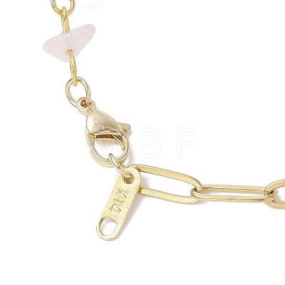 Handmade Natural Rose Quartz Chip Beads & 304 Stainless Steel Paperclip Chain Necklaces NJEW-JN05499-03-1