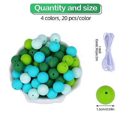 80Pcs 4 Style Round Silicone Focal Beads SIL-SZ0001-22C-1