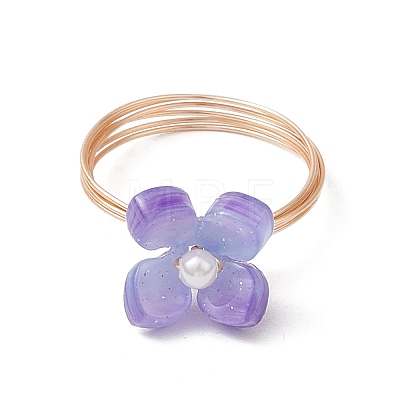 Flower Cellulose Acetate(Resin) & Shell Pearl Finger Rings RJEW-TA00181-01-1