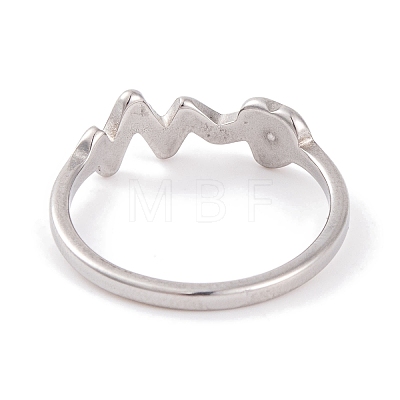304 Stainless Steel with Rhinestone Heartbeat Finger Ring for Women RJEW-C086-16-P-1