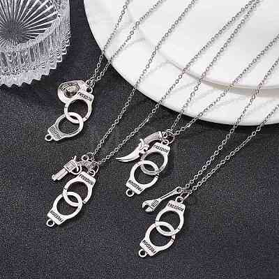 Handcuff with Word Freedom Alloy Pendant Necklace NJEW-JN04470-1