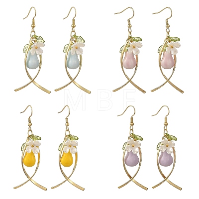 Handmade Porcelain & Brass Dangle Earrings for Women EJEW-JE07508-1