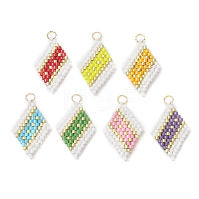 7Pcs Beaded Rhombus Charms PALLOY-MZ01277-1