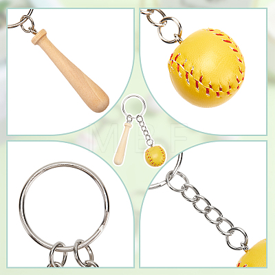 12Pcs Mini Baseball PU Leather Pendant Keychain with Wood Baseball Bat DIY-SP0001-51B-1