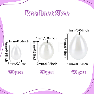 160Pcs 3 Styles Glass Pearl Teardrop Beads HY-NB0001-06B-1