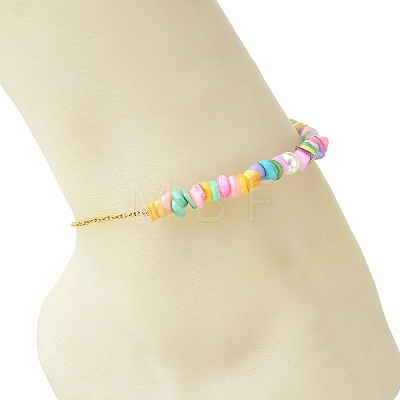 Natural Dyed Freshwater Shell Nuggets Beaded 304 Stainless Steel Cable Chain Anklets for Women AJEW-AN00827-03-1