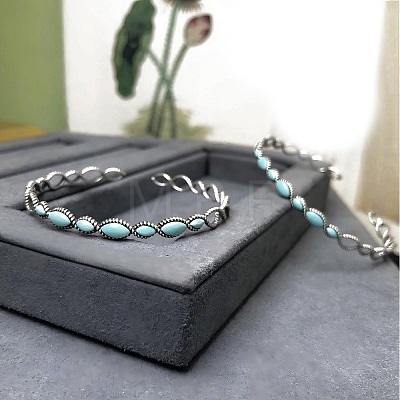 Oval Synthetic Turquoise Beaded Cuff Bangles for Women BJEW-C146-01-1