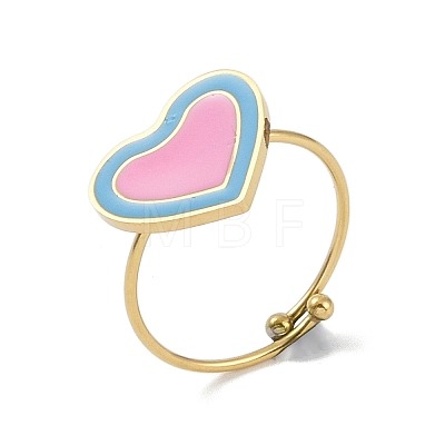 Ion Plating(IP) Heart 304 Stainless Steel Enamel Ring RJEW-A038-19G-01-1