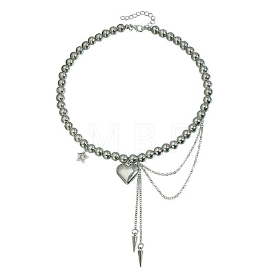 Alloy Crystal Rhinestone Star Heart Pendant CCB Plastic Round Beaded Necklaces for Women WGF75AC-01-1