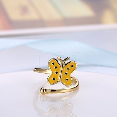 Fashion Butterfly Alloy Enamel Cuff Rings RJEW-BB20413-A-8-1