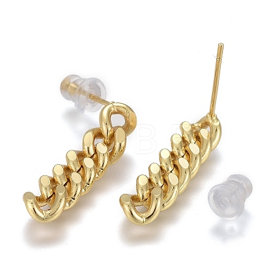 Brass Curb Chain Dangle Stud Earrings X-EJEW-F260-07B-G-1