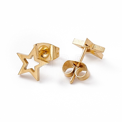 304 Stainless Steel Tiny Hollow Out Star Stud Earrings for Women STAS-A065-01G-1