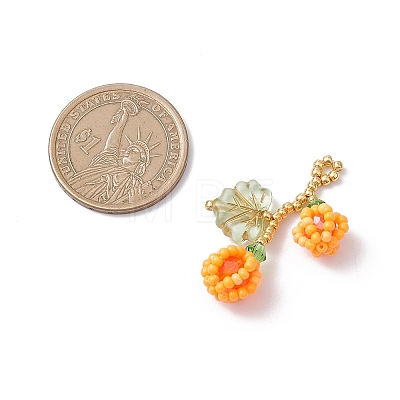 Glass Seed Beaded Berries & Leaf Pendants PALLOY-MZ01114-03-1