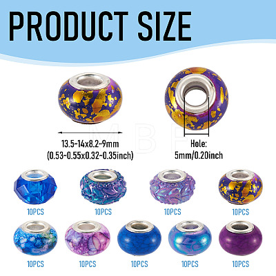 90Pcs 9 Styles Resin European Beads RPDL-TA0001-13-1