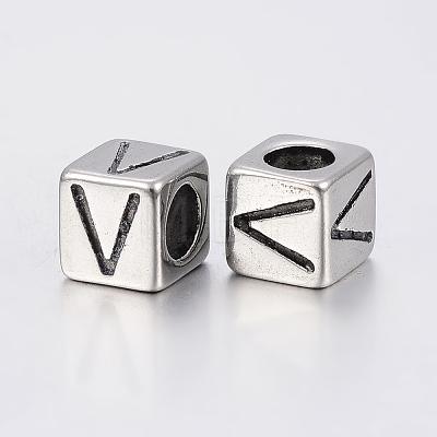 304 Stainless Steel Large Hole Letter European Beads STAS-H428-01AS-V-1