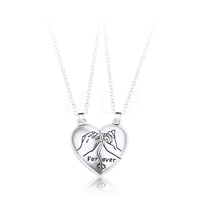 2Pcs Valentine's Day Alloy Forever Heart with Hands Magnetic Pendant Necklaces for Women Men WG7D3EF-01-1