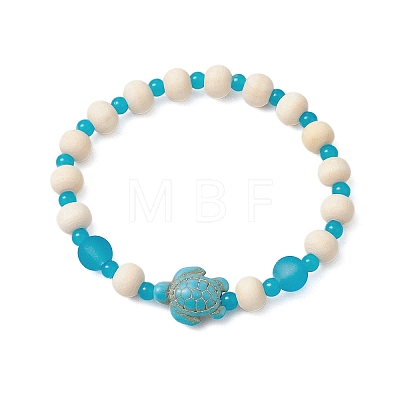 Synthetic Turquoise & Wood & Glass Beaded Stretch Bracelets for Women BJEW-JB11124-01-1