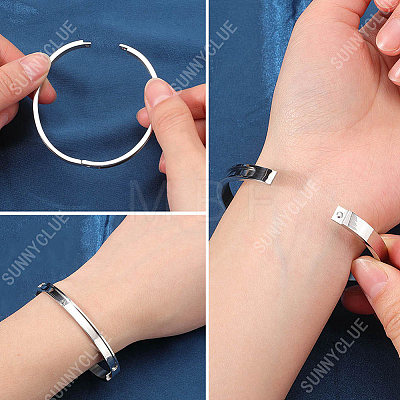 2Pcs 2 Colors 6MM Egg Shaped 201 Stainless Steel Grooved Hinged Bangles STAS-SC0021-30-1