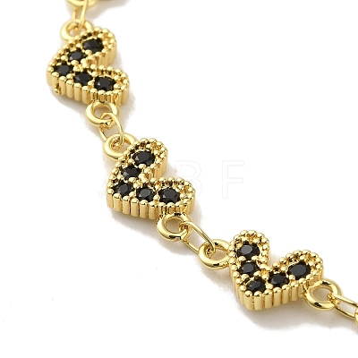 Rack Plating Brass Micro Pave Cubic Zirconia Heart Link Chain Bracelets for Women BJEW-P323-09G-01-1