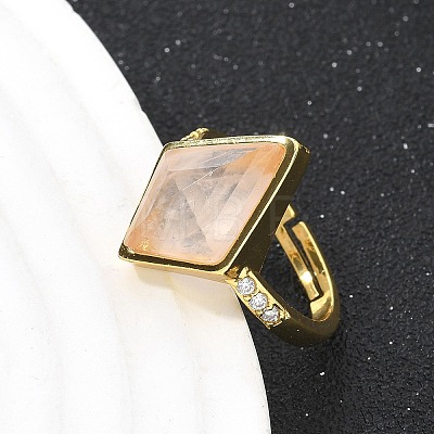 Rhombus Natural Rose Quartz Finger Rings RJEW-B113-01G-06-1