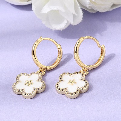 Brass Micro Pave Clear Cubic Zirconia Enamel Dangle Hoop Earrings EJEW-G471-07G-02-1