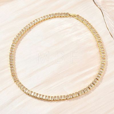6MM Brass Pave Clear Cubic Zirconia Rectangle Tennis Necklaces KK-CBA4547-12G-1