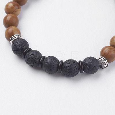 Natural Lava Rock Beads Stretch Bracelets BJEW-E326-03O-1