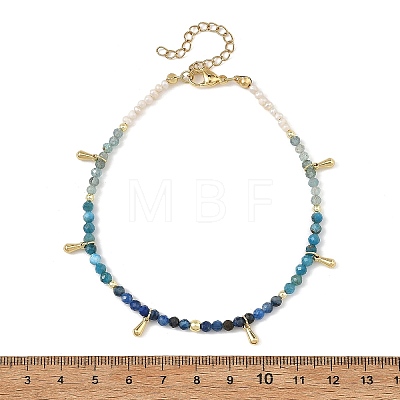 Natural Apatite & Kyanite Faceted Round and Pearl Beaded Anklets AJEW-AN00872-01-1