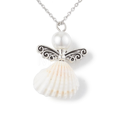 Angel Alloy and Spiral Shell Pendant Necklaces NJEW-JN04841-1