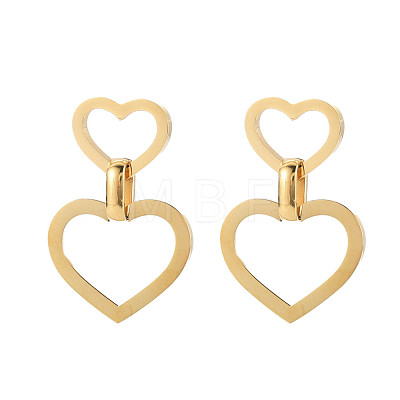 304 Stainless Steel Double Heart Dangle Stud Earrings for Women EJEW-N016-015LG-1