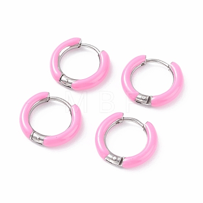 Two Tone 304 Stainless Steel Chunky Huggie Hoop Earrings with Enamel for Women EJEW-C043-11-06P-1