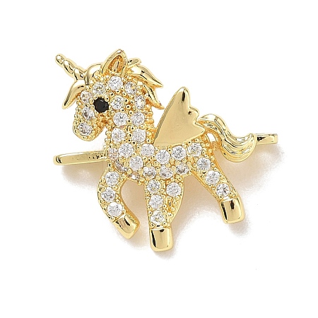 Brass Micro Pave Clear Cubic Zirconia Unicorn Spacer Bars KK-K428-10G-1