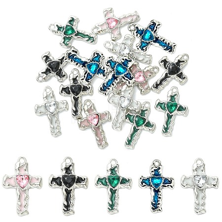 15Pcs 5 Colors Alloy Enamel with Rhinestone Pendants FIND-CJ0005-93-1