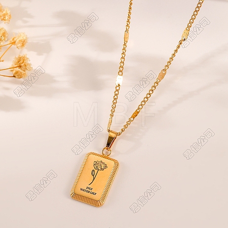 304 Stainless Steel Birth Flower Tag Pendant Necklaces for Women WG25FDF-07-1
