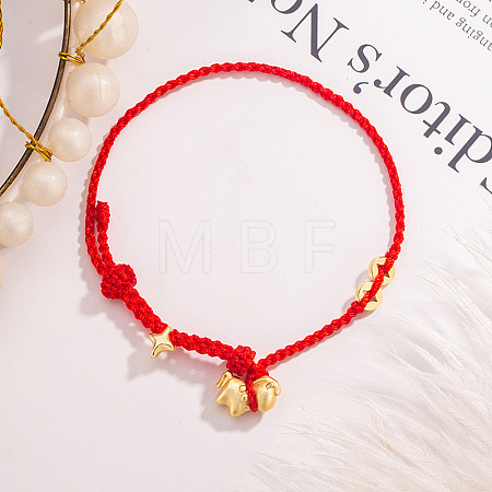 Brass Horse Charm Adjustable Braided Cotton Cord Bracelet for Women WG3613E-01-1