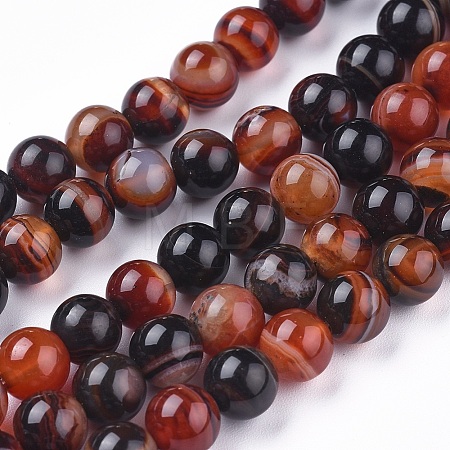 Natural Striped Agate/Banded Agate Beads Strands G-I261-C05-8mm-1