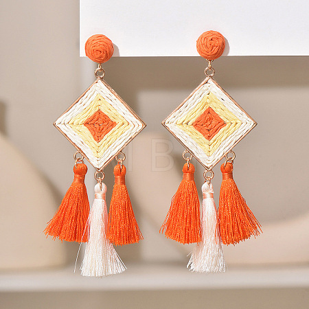 Bohemian Alloy Raffia Tassel Dangle Earrings for Women WG6F946-01-1